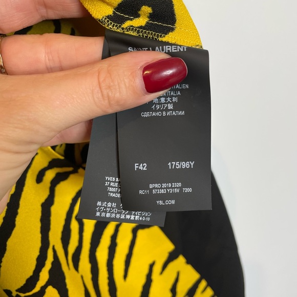 SAINT LAURENT L NWT Fr42 Short dress animal print new yellow black long sleeves - Picture 10 of 11